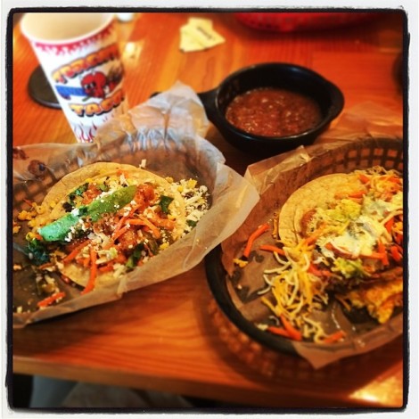 That's an Independent and a Dirty Sanchez from Torchy's Tacos.  Honestly, that's their names.  #veggie
